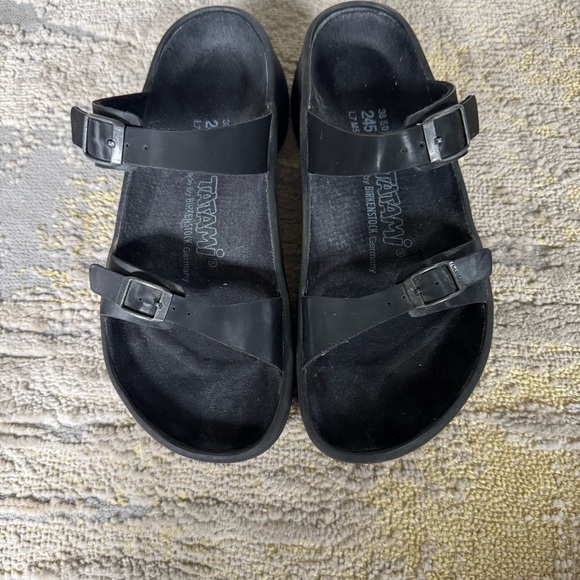 Birkenstock Tatami Black Strap buckle Slip On Sandals wedge size 7 - Picture 2 of 11